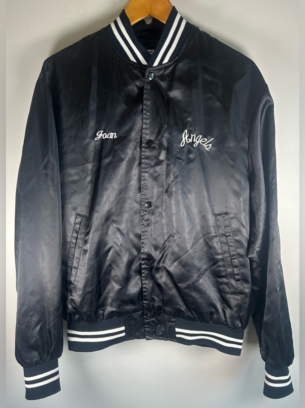 VTG 70s Avon Sportswear Women’s Baseball Satin Bomber Jacket Embroidered Angels